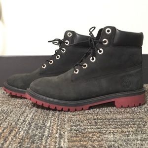 Black and Red Timberland Boots